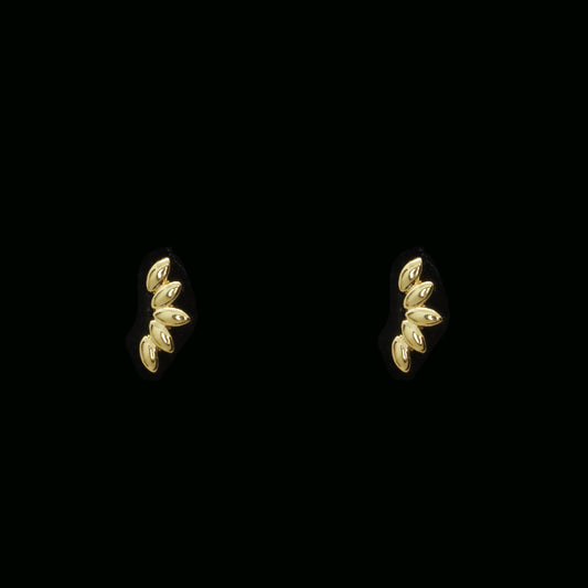 Trendy gold stud earrings with olive branch pattern