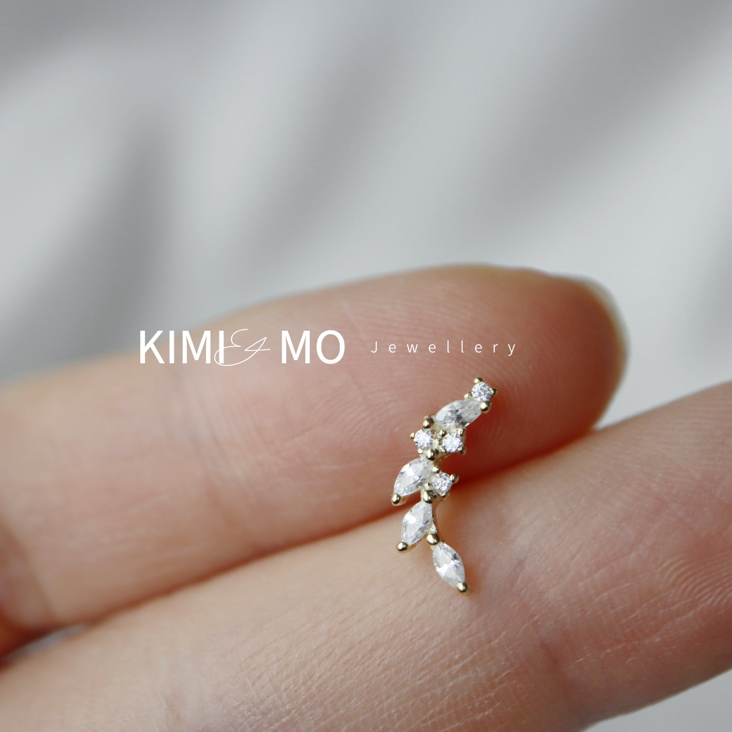 Boucle d’oreille Stud Fleur Feuille de Laurier - Or Vermeil & Argent Sterling -**Collection Florale**
