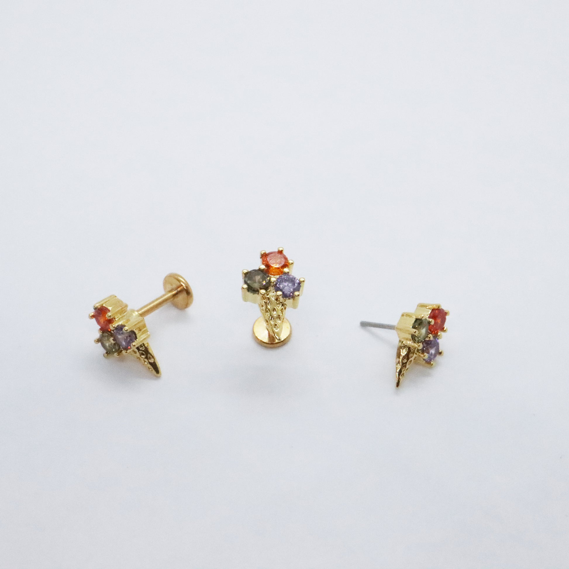 Artisanal gold stud earrings with vibrant ice cream design