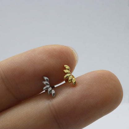 Botanical gold stud earrings with threadless design