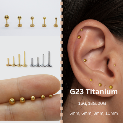 Classic Tiny Ball Stud Earring • Threadless End Push Pin Labret • G23 Titanium