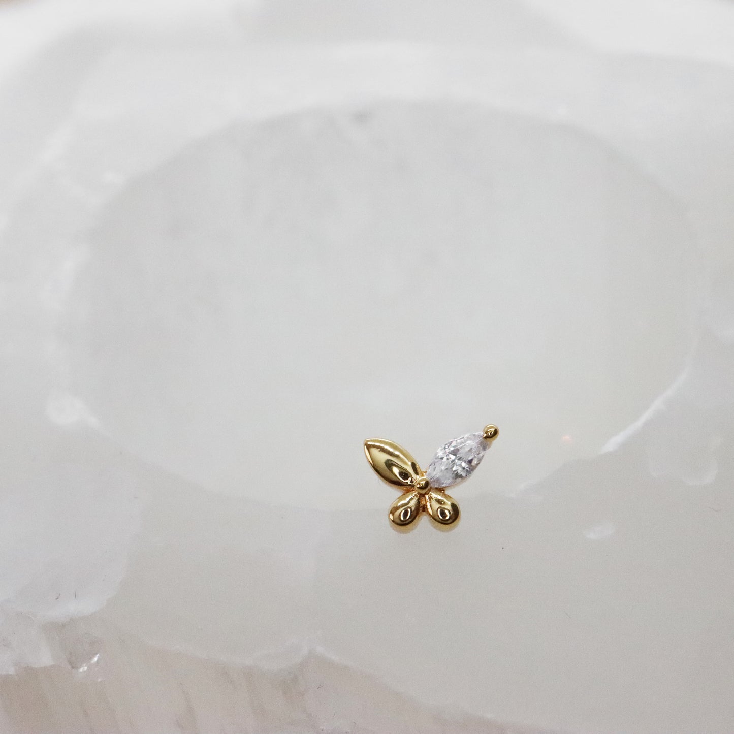 Dainty gold and silver butterfly earrings with flat back