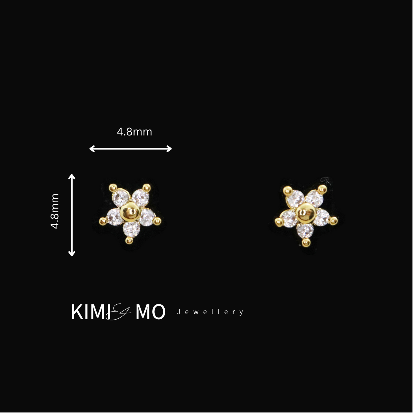 Dainty gold flower stud earrings with crystal accents for a delicate look