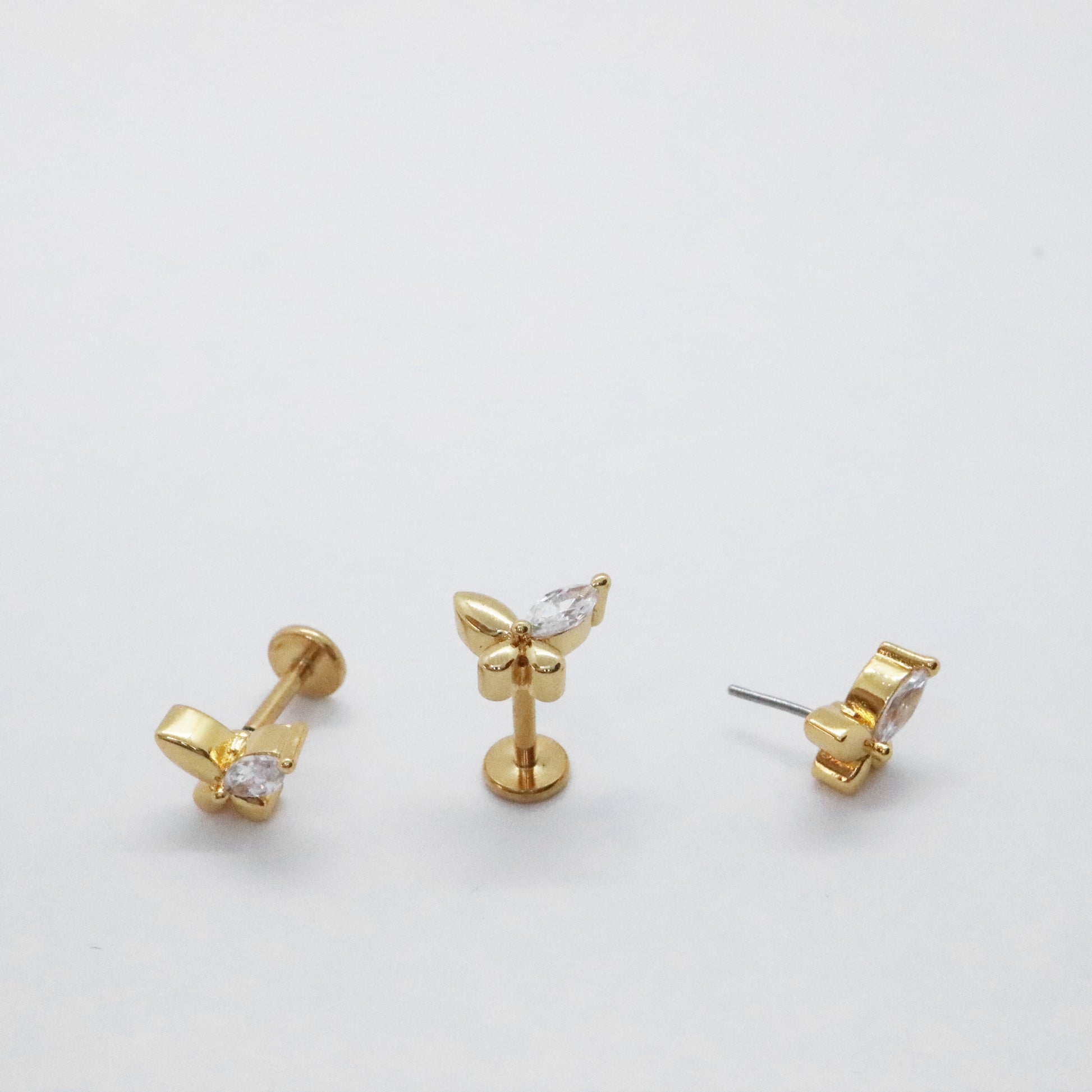 Elegant gold butterfly earrings with push pin back