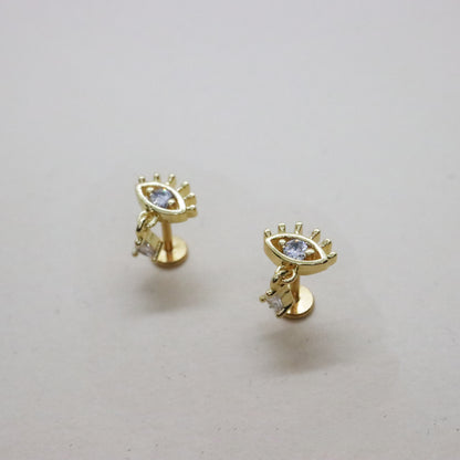 Gold evil eye stud earrings with gemstone center