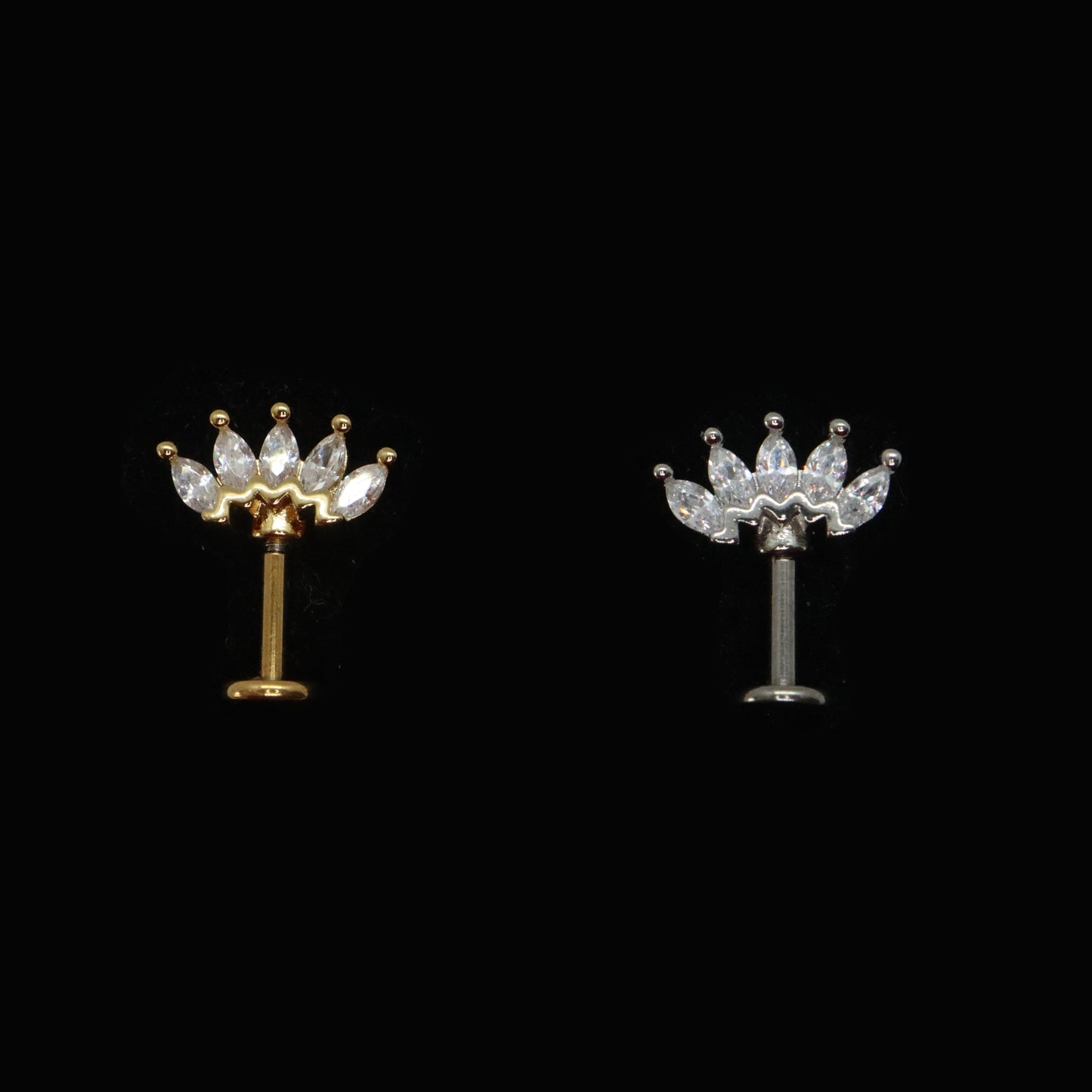 Gold stud earrings with a coronet of marquise gems