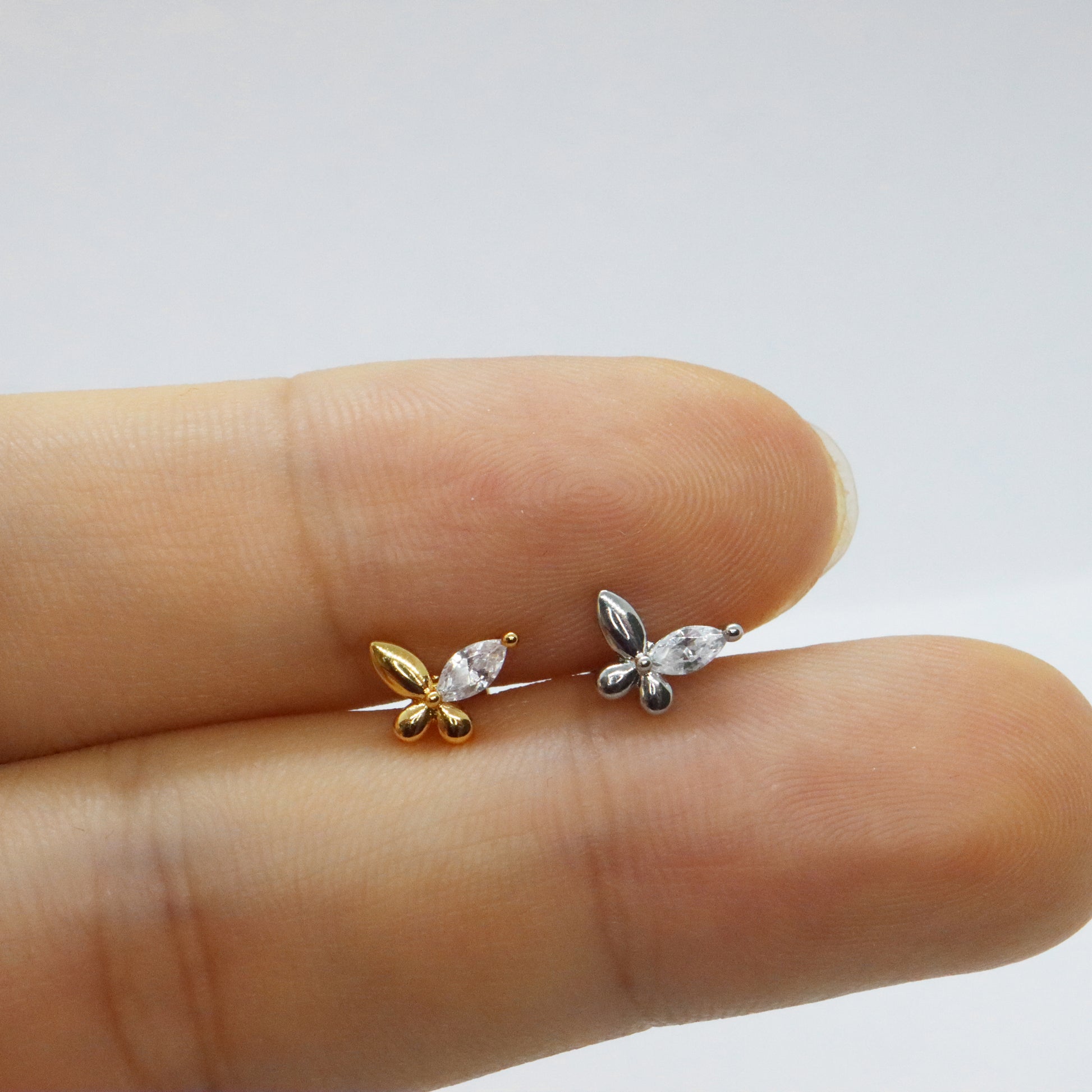 Hypoallergenic butterfly earrings with a sleek flat back