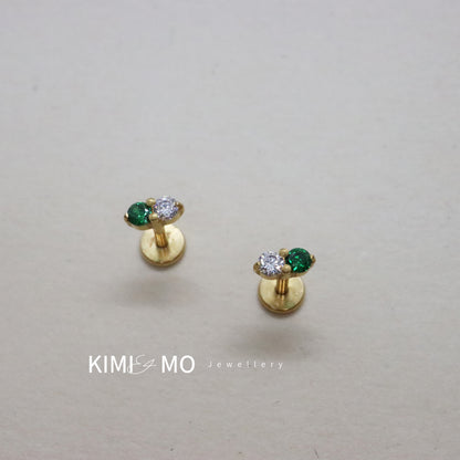 Luxurious green and diamond gemstone studs on gold base