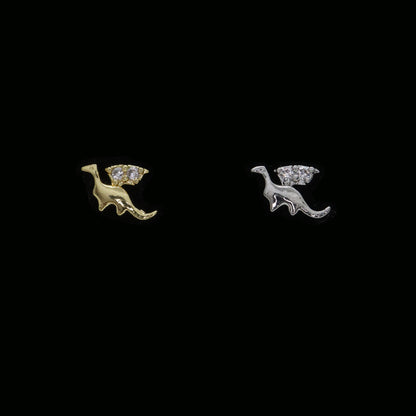 Minimalist gold dinosaur earrings with flat back for comfort