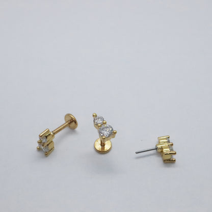 Minimalist push pin stud earrings with double gems