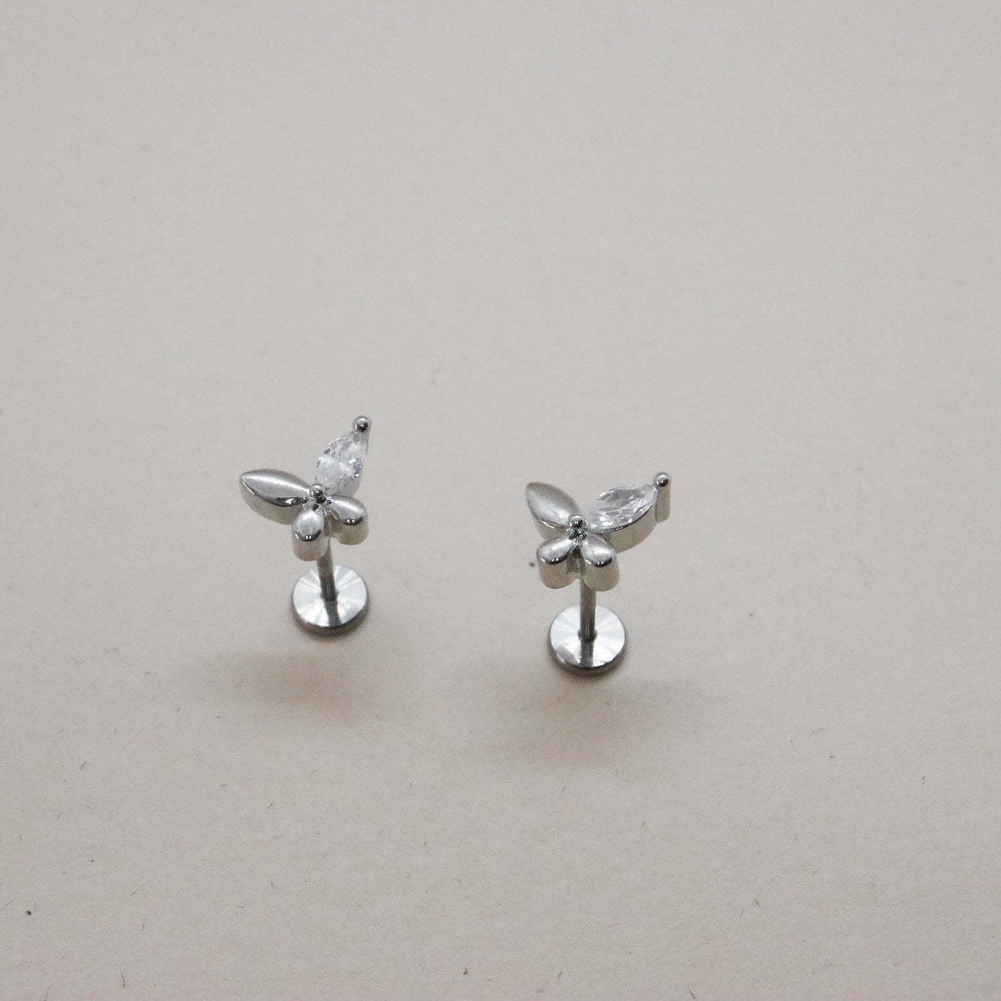 Timeless threadless butterfly earrings with crystal detailing