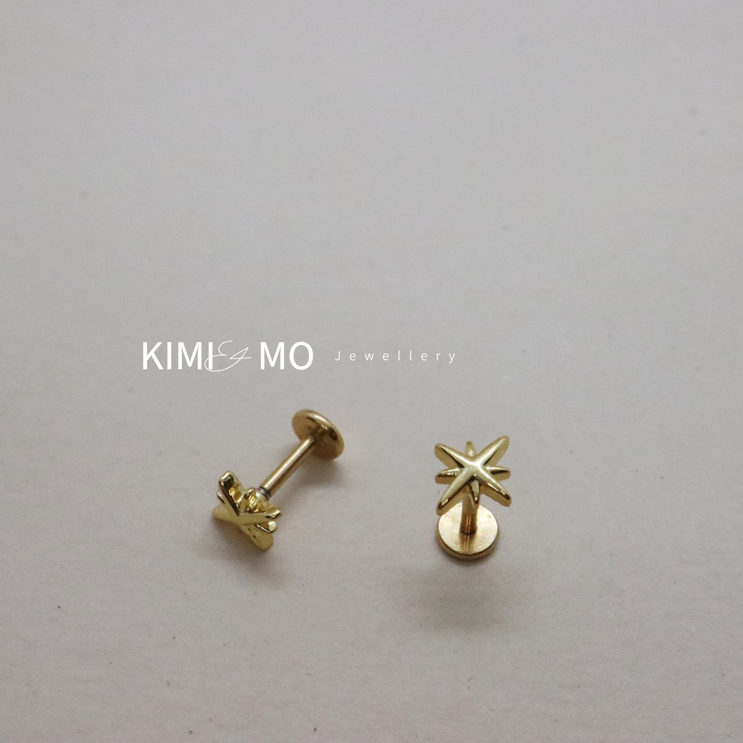 Trendy gold star earrings with flat back for secure fit