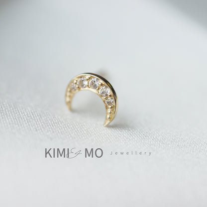 Dainty Moon Stud Earrings • 9k Solid Gold • Gold Vermeil & Sterling Silver • Celestial Collection •