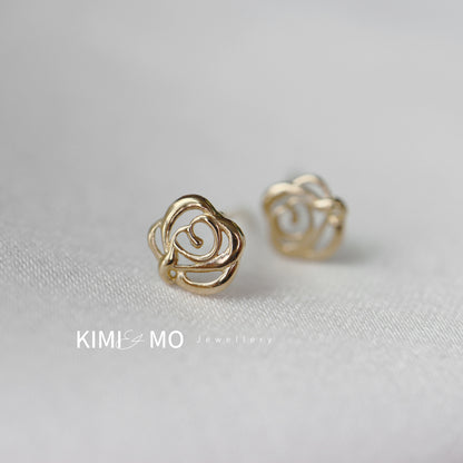 Tiny Rose Flower Stud Earring • 9k Solid Gold, Gold Vermeil & Sterling Silver Classic Floral Stud Earrings