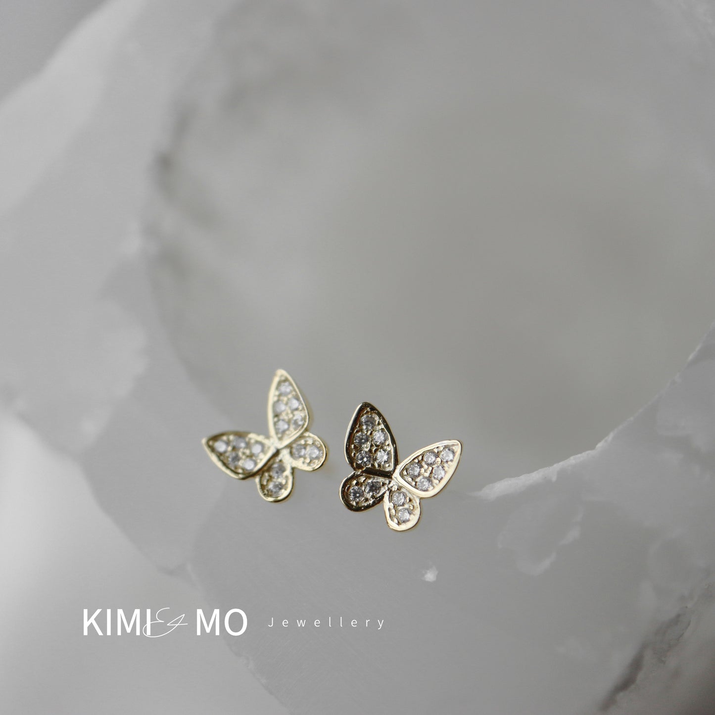 Boucles d’oreilles papillon diamant - Or Vermeil et argent sterling -**Collection Papillon** 