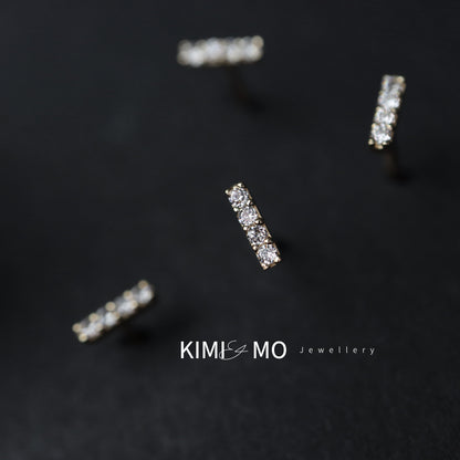 Zircon Bar Stud Earrings -Gold Vermeil & Sterling Silver -**Minimalist Collection**