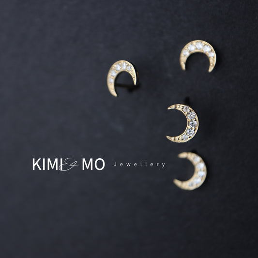 Boucles d'oreilles Moon Stud - Or Vermeil et Argent Sterling -**Collection Céleste**