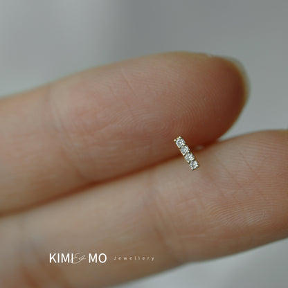 Zircon Bar Studs - Or massif 14K -**Collection minimaliste**