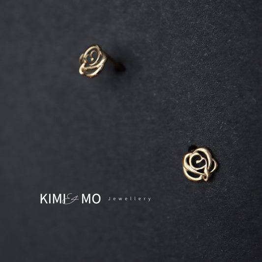 Tiny Rose Flower Stud Earring • 9k Solid Gold, Gold Vermeil & Sterling Silver Classic Floral Stud Earrings