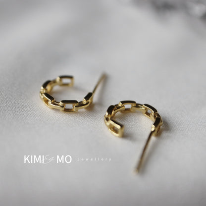 Small Chain Hoop Earring • Gold Vermeil Stud Hoop Earrings