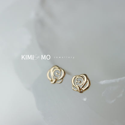 Tiny Rose Flower Stud Earring • 9k Solid Gold, Gold Vermeil & Sterling Silver Classic Floral Stud Earrings