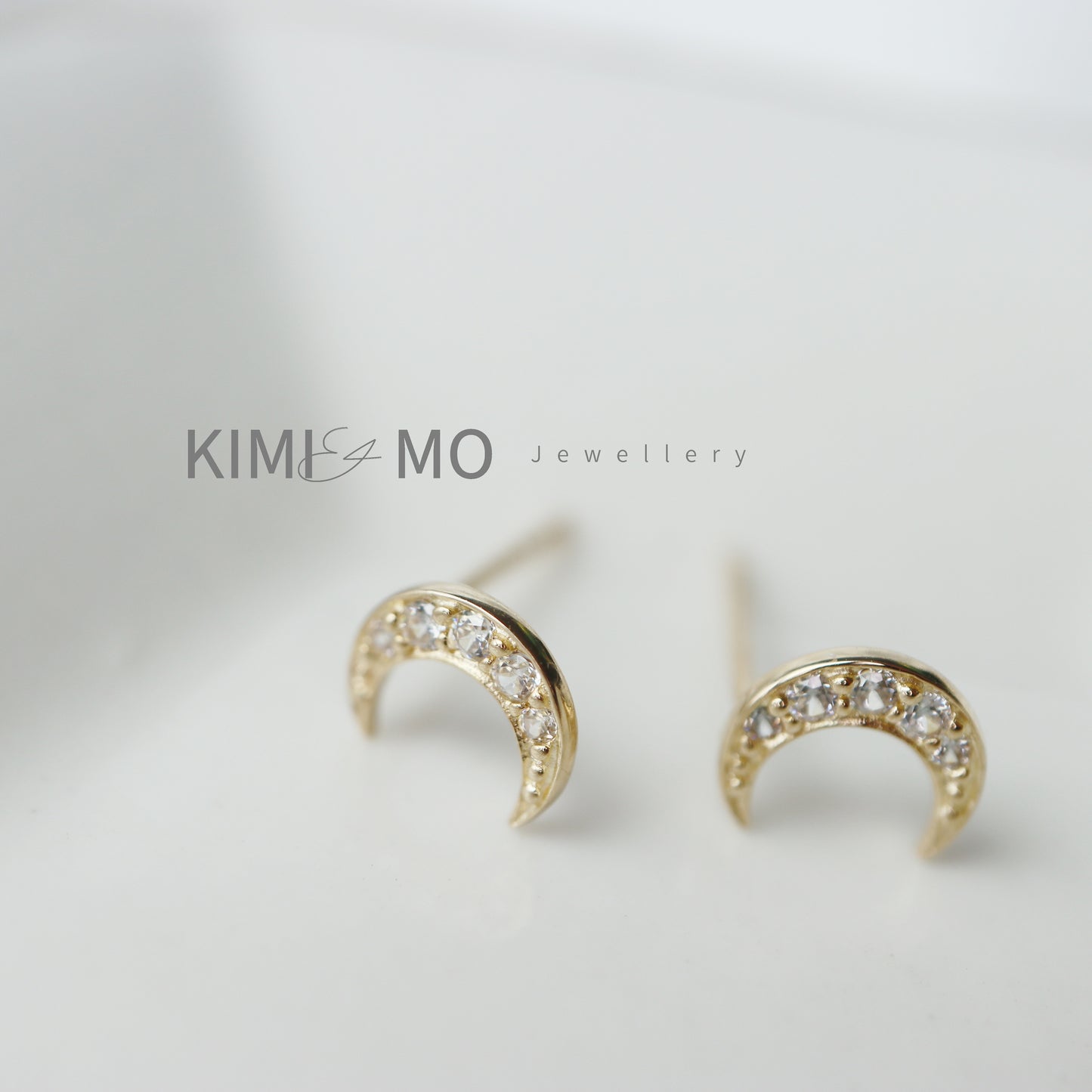 Dainty Moon Stud Earrings • 9k Solid Gold • Gold Vermeil & Sterling Silver • Celestial Collection •