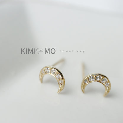 Boucles d'oreilles Moon Stud - Or Vermeil et Argent Sterling -**Collection Céleste**