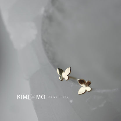 14k Solid Gold Butterfly Stud Earrings • Gold Vermeil & Sterling Silver Tiny Stud Earrings